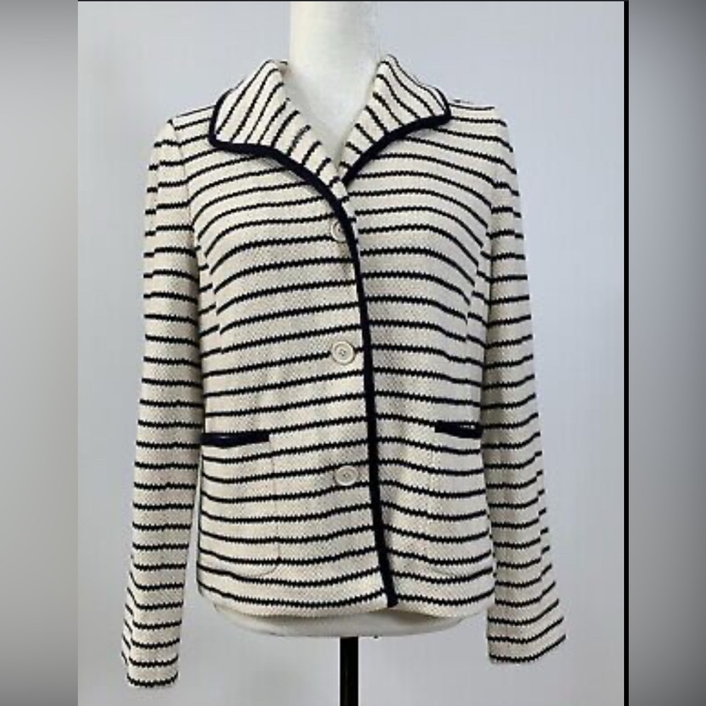 TALBOTS  Striped Blazer Cardigan Jacket Cotton Polyester Spandex Medium